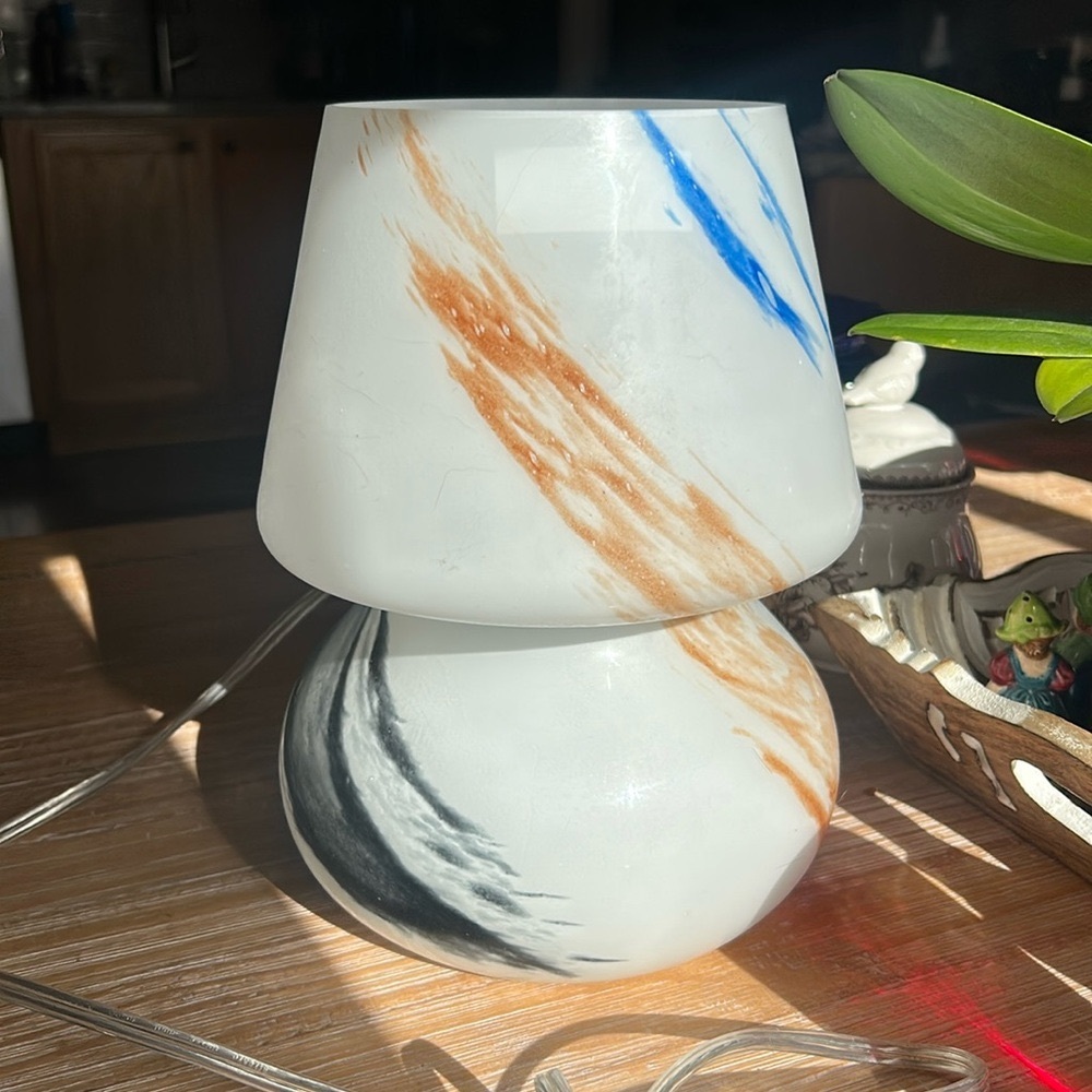 Mushroom-Shaped Table by Urban Shop Brown Marble Glass Mushroom Lamp.